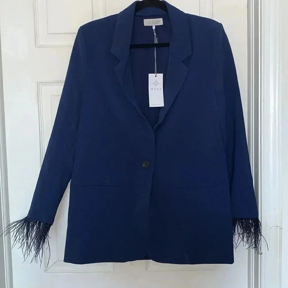 WAYF Feather Trim Navy Blue Blazer Size S - Picture 3 of 10